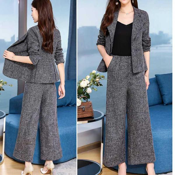 

2 piece woman grey set blazer jacket pants female office clothes suit outfit1, White;black