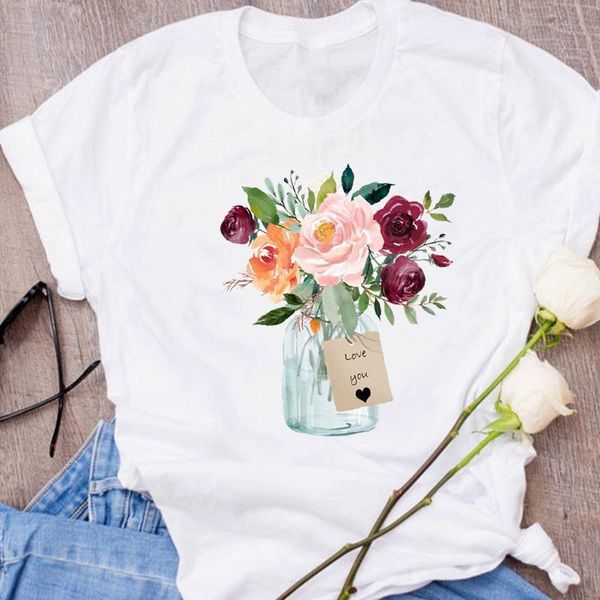 

women graphic ladies camisas mujer fashion floral flower clothes lady tees print clothing female t shirt womens t-shirt, White