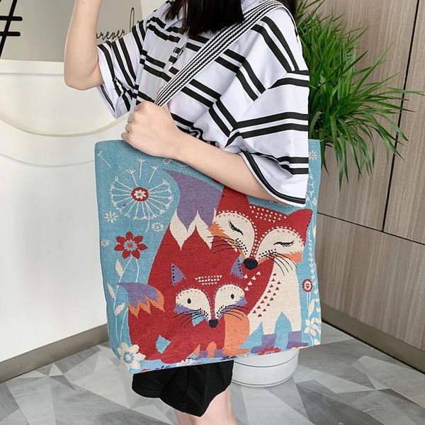 

fashion vintage shopping bag bags for women shoulder bag canvas cartoon women's handbags ing