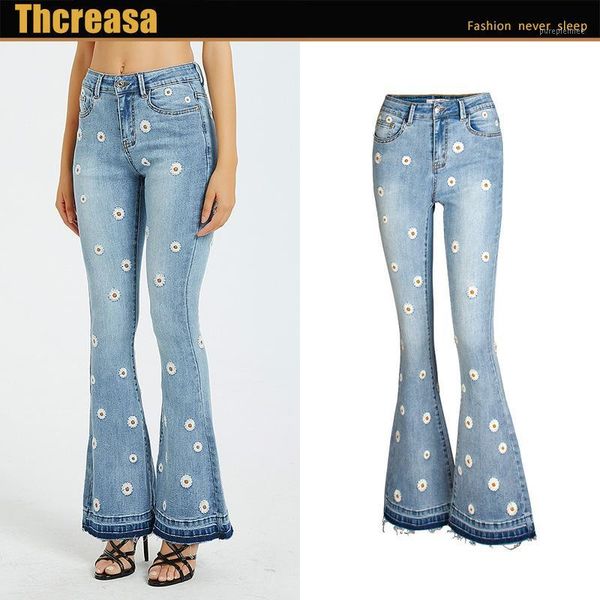 

new quick amazon european and american women s jeans wide leg pants embroidered jeans women1, Blue