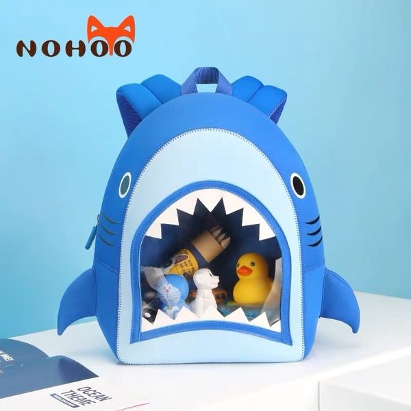 

nohoo school backpack boy cartoon 3d shark blue children's bag waterproof neoprene light weight kindergarten school bag for kids t20070