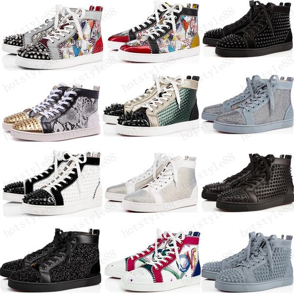

2020 red bottoms shoes men women studded spikes platform sneakers vintage genuine leather casual rivet sneaker size36-47, Black