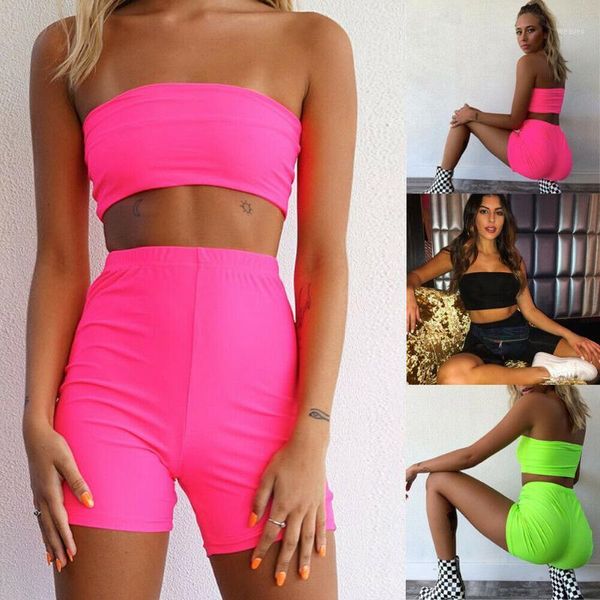 

new style women 2 piece set outfits short sleeve crop pants set casual solid strapless skinny casual fashion 20191, White