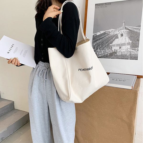 

fashion women's canvas shoulder bags for women capacity cotton cloth shopping bag female handbag foldable reusable shopper bags c1019