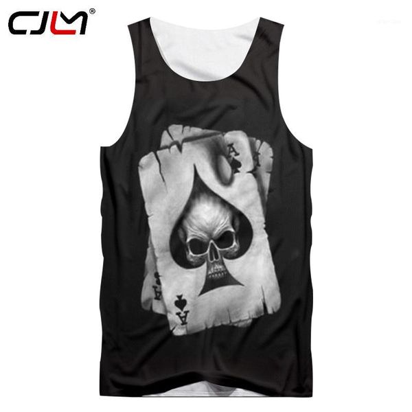 

cjlm men tank black cool print skull poker 3d vest hombre hip hop punk style crewneck sleeveless shirts undershirts 5xl1, White;black