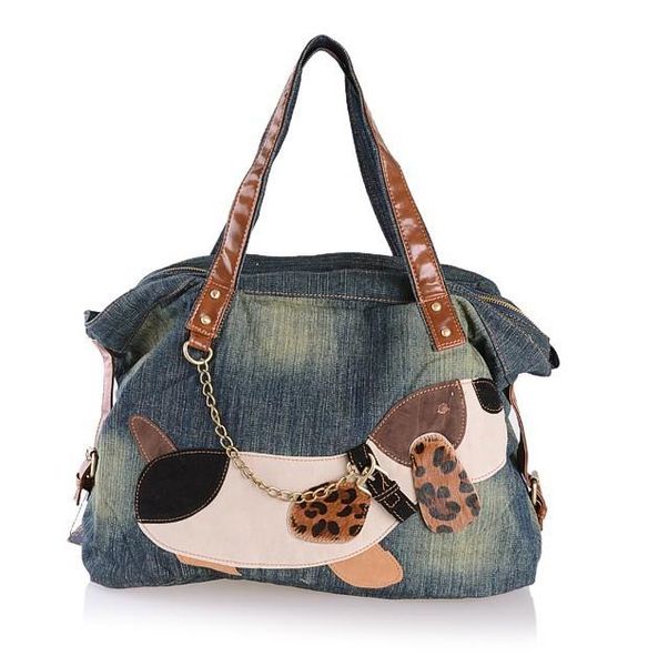 

casual tote bags handbags denim large capacity shoulder bags women famous brands splice dog shoudler crossbody for women bolsas