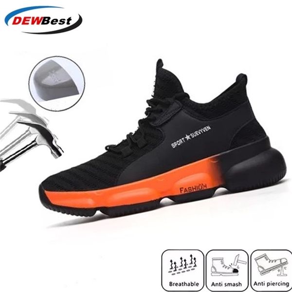 

new men male breathable construction shoes steel toe indestructible safety work boots y200915, Black;brown