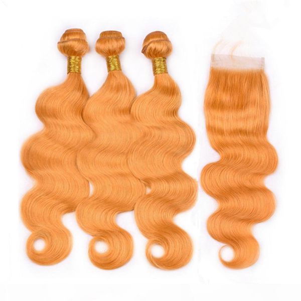 

malaysian virgin human hair orange weaves extensions with closure body wave colored orange 4x4 lace front closure with 3pcs bundles 4pcs lot, Black