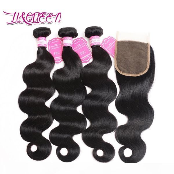

peruvian body wave human hair weaves extensions 3 bundles with closure middle 3 part double weft dyeable bleachable 100g pc, Black;brown