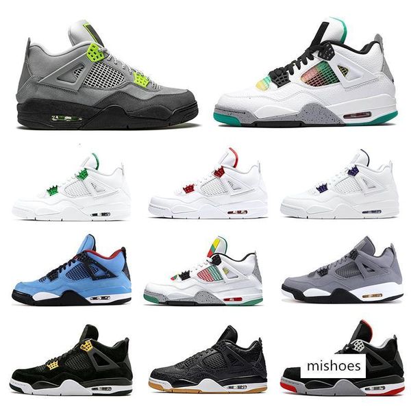 

jumpman metallic fire red basketball shoes 4 4s travis scotts neon the mens sports sneakers designer trainers -13, Black