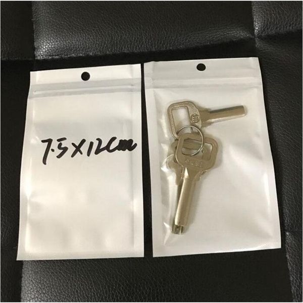 

7.5x12cm clear+white zipper retail package bag bags poly small adorn article electron accessories packaging bag hanging hole bags