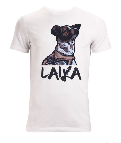 

rough painted laika first space dog white sizes 3xl cartoon print short sleeve sport hooded sweatshirt hoodie t shirt