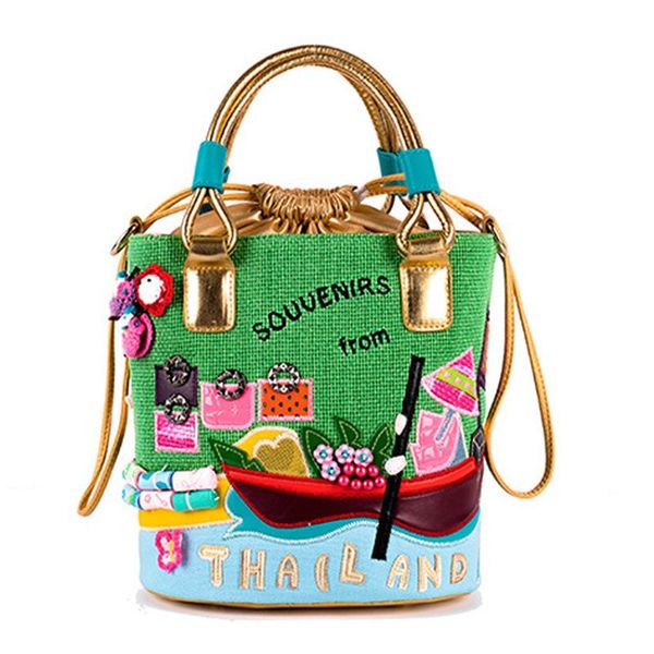 

23x25cm thailand theme candy color buckets women creative canvas bag a4683