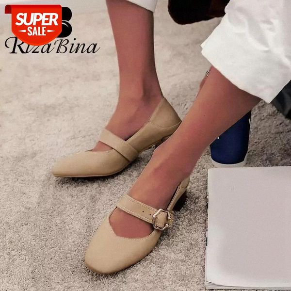 

rizabina plus size 32-46 women pumps casual square toe high heels shoes women metal buckle fashion party retro grandma footwear #tz1l