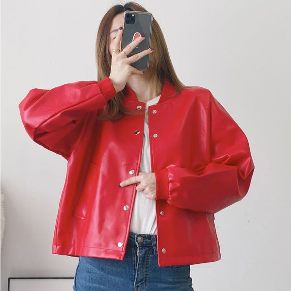 

women's fur girls' black and red long sleeve street clothes, synthetic leather coats, overcoats