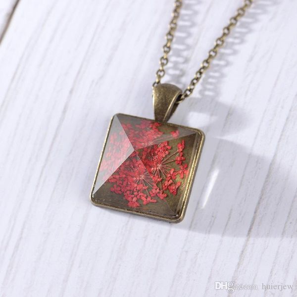 

dried fowers pendant necklacess necklace women square pendant necklace, Silver