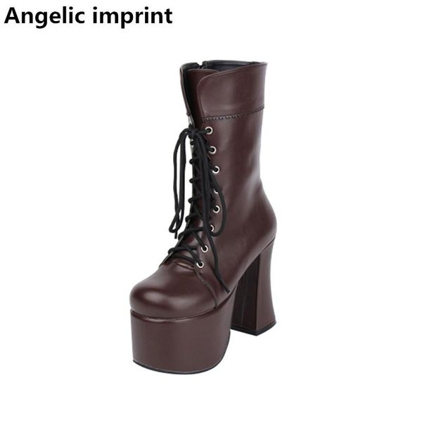 

angelic imprint mori girl women punk motorcycle shoe lady lolita ankle boots woman high trifle heels pumps platform shoes 33-47, Black
