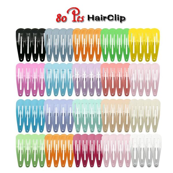 

european and american cross-border children's color water drop shape 18 colors 80pcs baking varnish hairpin side clip wooden pole set, Slivery;white