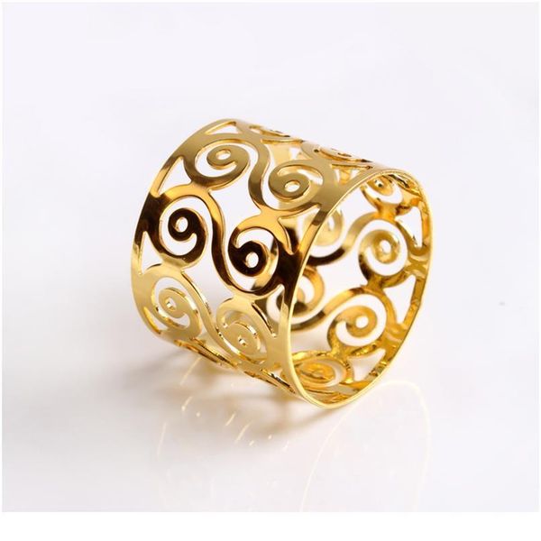 

50/100pcs smooth metal napkin rings silver gold hollow carving flower napkin buckle wedding party banquet dinner ho qylywe