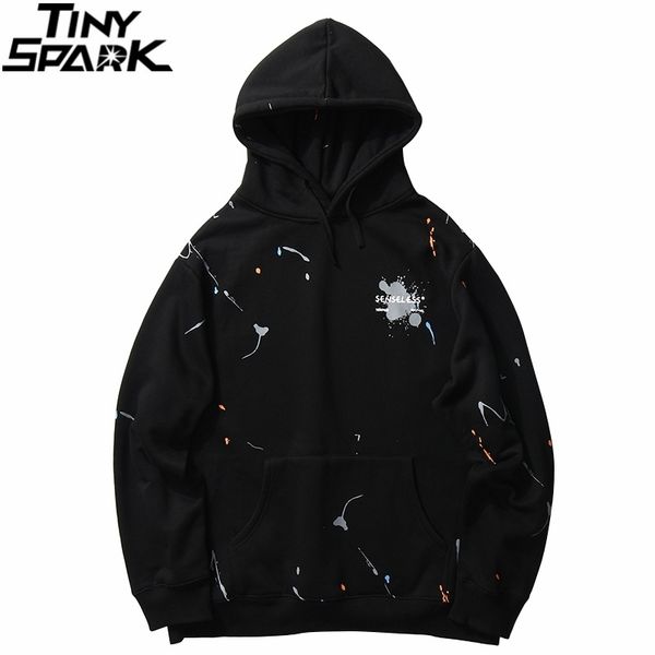 

men streetwear graffiti ink harajuku hoodie sweatshirt hip hop loose pullover hoodie cotton winter fleece hooded sweatshirt 201104, Black