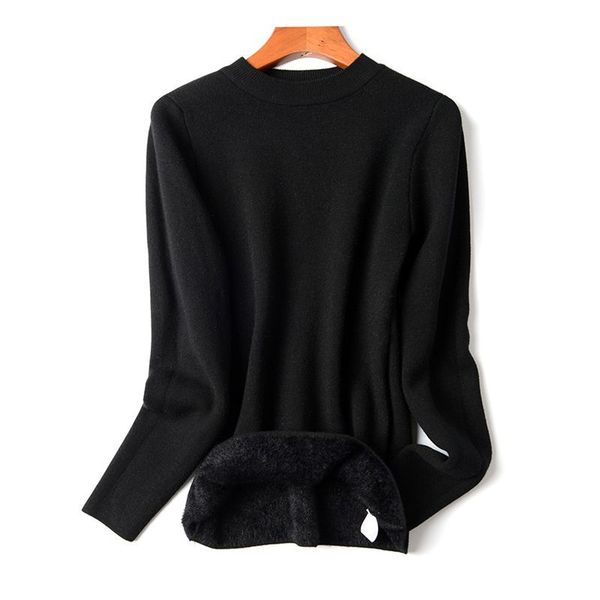 

2021 new thick warm fluffy women basic sweater long sleeve crew neck knit jumper autumn winter christmas sweaters -xl pull 099b, White;black