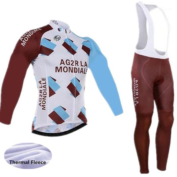 

men's winter thermal fleece bike jerseys ag2r ropa ciclismo 2020 cycling jersey long sleeve bib pants sets bicycle suit1, Black;blue