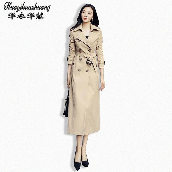 

women casual long trench coat with sashes oversize double breasted vintage cloak overcoats windbreaker 2020 autumn and winter 1031, Tan;black