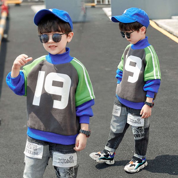 

thickened boys' children's new high winter collar sweater, Black