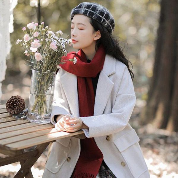 

women shawl scarf autumn winter fashion solid color scarves warm tassel hijab stole scarfs bufanda mujer all-match, Blue;gray