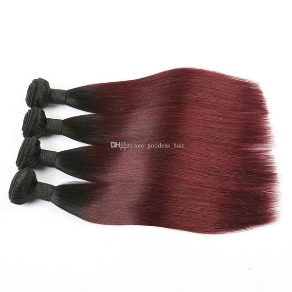 

double wefted malaysian two tone 1b 99j human hair extensions silky straight ombre hair weaves straight hair extensions 4bundle, Black