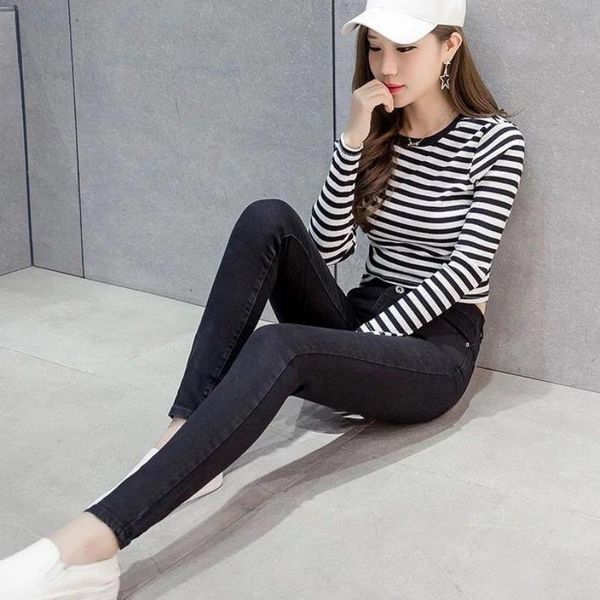 

autumn new woman slim high waist jeans pencil pants ankle-length jean skinny pants, Blue