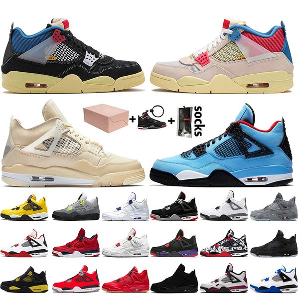 

with box new 2021 jumpman 4 4s mens outdoor shoes women travis sail guava ice union 4 fire red black cat sneakers trainers