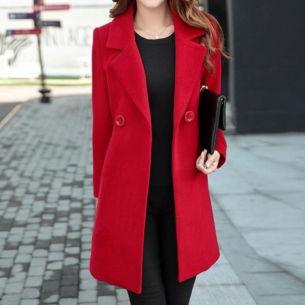 

ladies winter wool coats ladies autumn and winter blue red jacket coats, Black