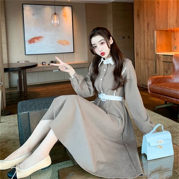 

2021 new elegant black women midi party female office lady autumn long sleeve high waist casual korean dress hgrr, Black;gray