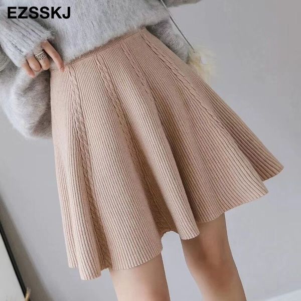 

autumn winter sweater a line umbrella female high waist knit bottom mini sun skirt t200106, Black