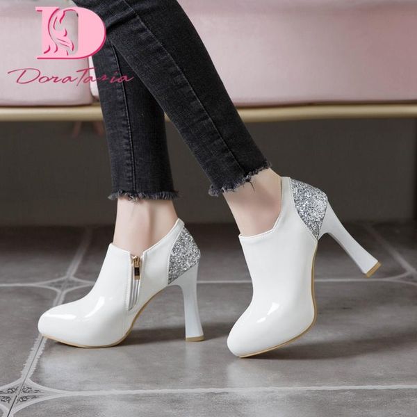 

tasia 2020 plus size 50 women pumps spike heels round toe platform bling zip spring/autumn dress women shoes, Black