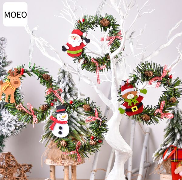 L'ultima dimensione di 15 cm, decorazioni natalizie, pendenti con ghirlande natalizie, ornamenti creativi rotondi in PVC di Babbo Natale Alce, spedizione gratuita
