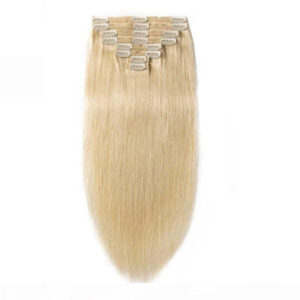 

durable full head natural ombre blonde remy 100% human hair seamless brazilian clip in hair extensions, Black;brown