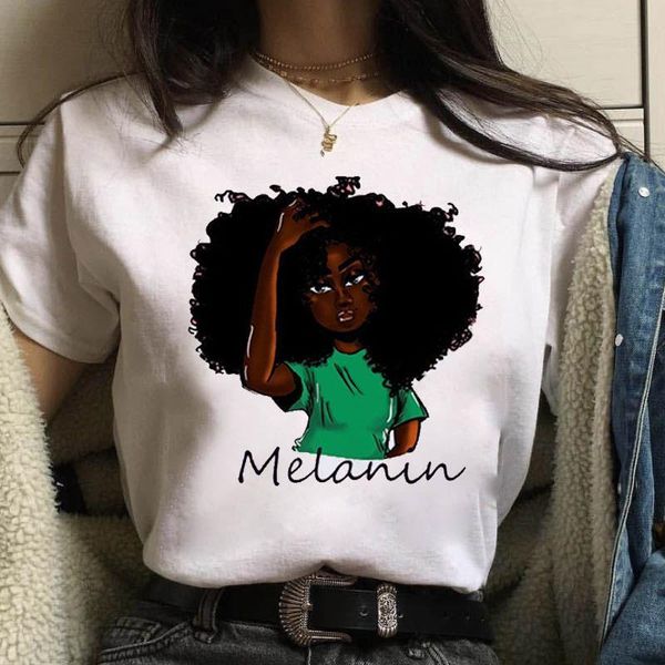 

2021 ins african curly hair black gril print short sleeve summer women melanin t shirt student tshirt tees, White
