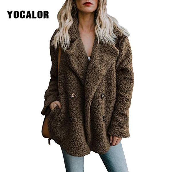 

yocalor winter women faux fashion fur autumn teddy coat woman casual long sleeve jacket female vintage outwear casaco feminino, Black