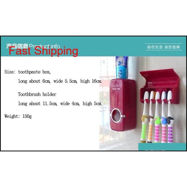 

matic toothpaste dispenser +5 bit toothbrush holder set wall mount wine red and white bat qylgmi toys2010