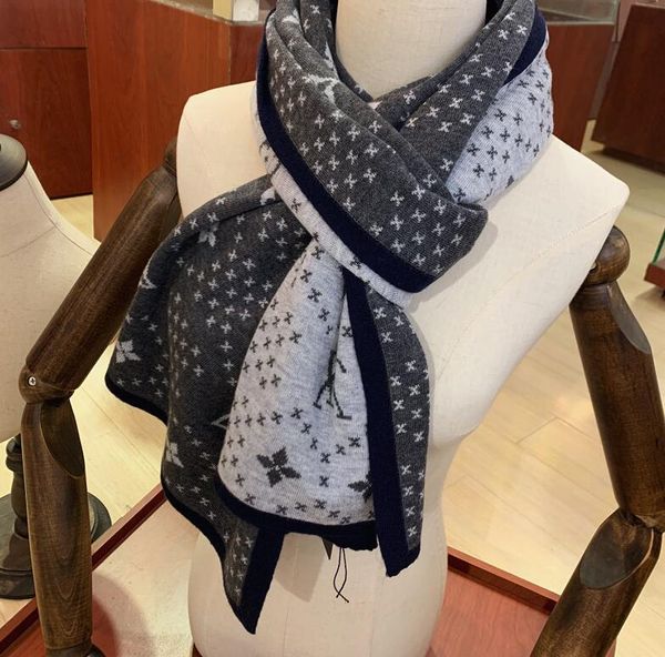 

new scarf for men letter plaid wool thick scarfs warm scarves size 180x35cm, Blue;gray