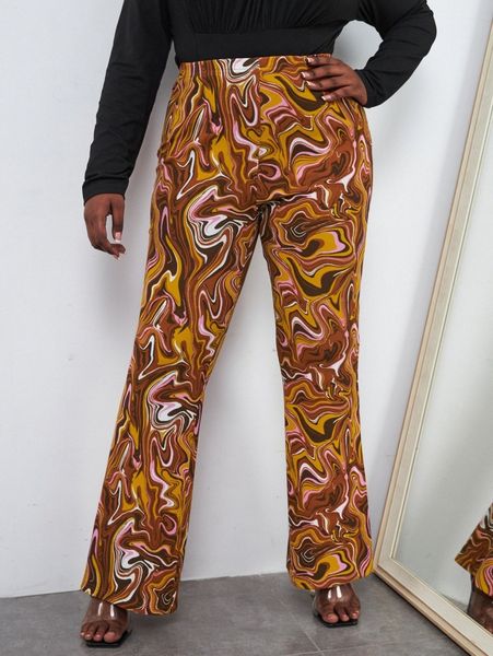 

sxy plus marble print flare leg pants 112v#, Black
