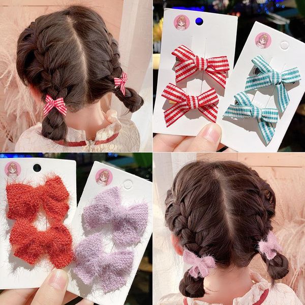 

2pcs/set lovely kids hair clips cute bows children handmade beautiful girl striped hairpin barrettes baby party hair accessories, Slivery;white