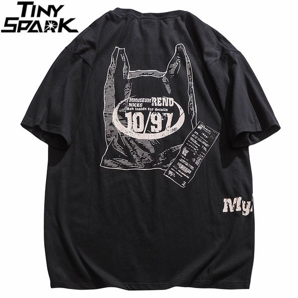 

2020 mens hip hop футболки streetwear harajuku смешные t-shirt пластиковый мешок для печати летом с коротким рукавом хлопок тис тенниска чер, White;black