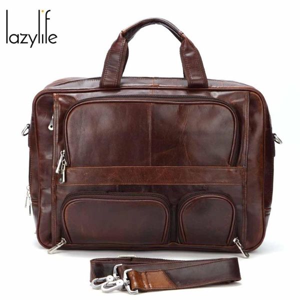 

lazylife men briefcase genuine leather lapbag 15.6" pc computer bag cowhide male briefcase cow leather men