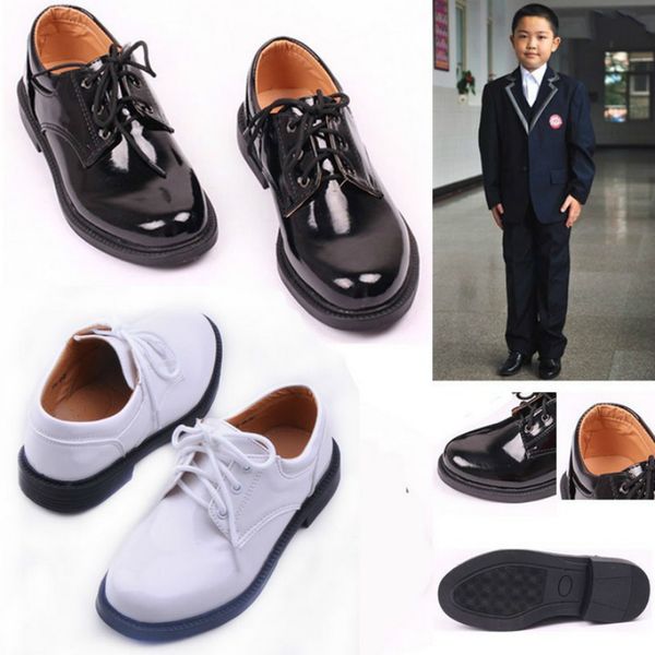 

kids new children for baby boys dress black flats dancing wedding lace up pu leather school students shoes, Black;red