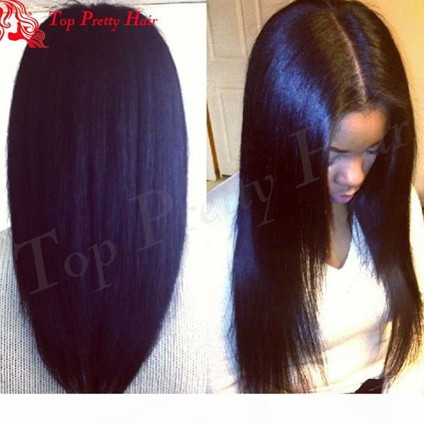 

yaki straight u part human wigs virgin hair peruvian upart wigs glueless straight u part wig yaki for black women, Black;brown