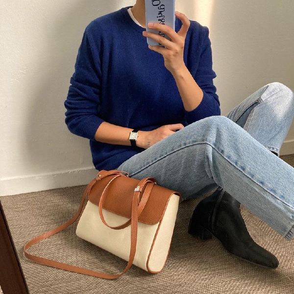 

shoulder bags elegant canvas messenger bag for women fashion design contrast color ladies underarm female handbags tote