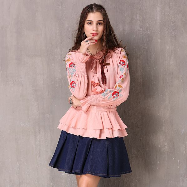 

women's autumn 2021 black friday new round neck embroidered ruffled long sleeve blouse b9253, White;black